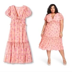 LoveShackFancy X Target Fleur Dress Peach‎ Pink Floral Ruffle Midi Size 16 Plus